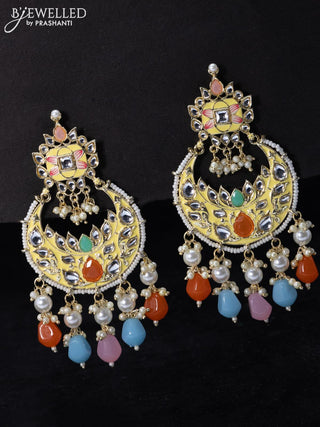 Fashion dangler chandbali earrings cream with multicolour beads and pearl hangings