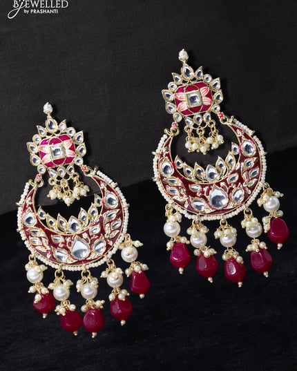 Fashion dangler chandbali earrings maroon with beads and pearl hangings - {{ collection.title }} by Prashanti Sarees