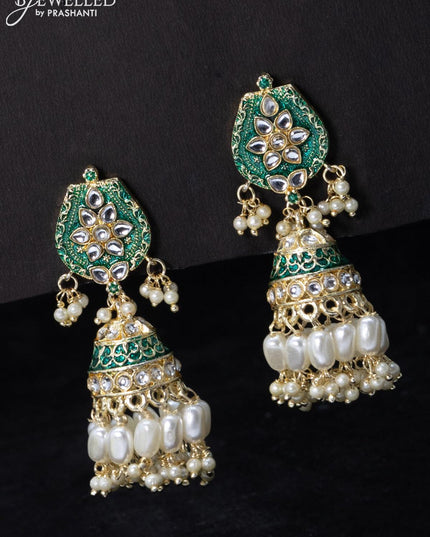 Fashion dangler dark green jhumka minakari work with pearl hangings - {{ collection.title }} by Prashanti Sarees