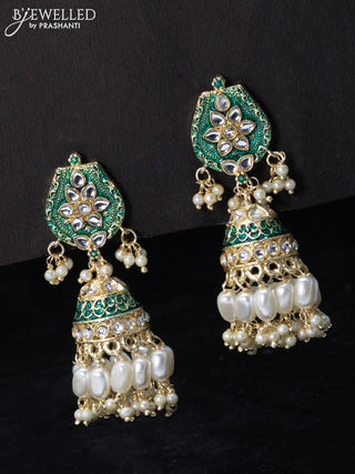 Fashion dangler dark green jhumka minakari work with pearl hangings