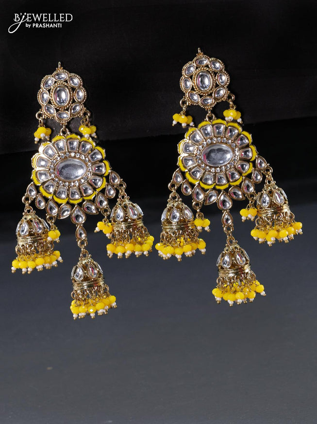 Fashion dangler earring with kundan stones and yellow beads hangings - {{ collection.title }} by Prashanti Sarees