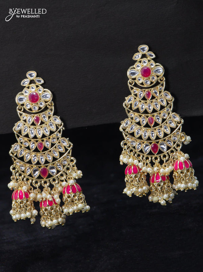 Fashion dangler earrings kundan stone with dark pink and guttapusalu hangings - {{ collection.title }} by Prashanti Sarees