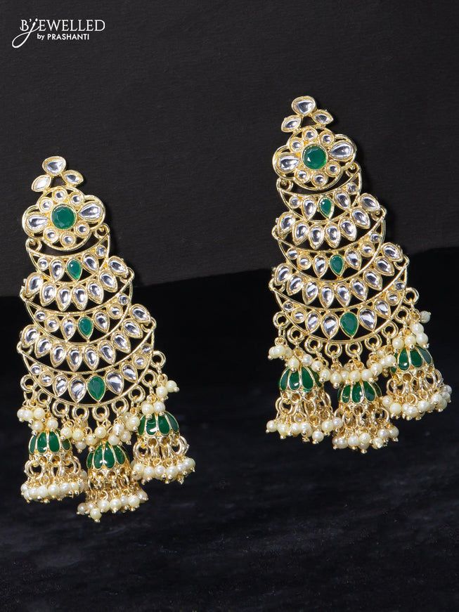 Fashion dangler earrings kundan stone with green and guttapusalu hangings - {{ collection.title }} by Prashanti Sarees
