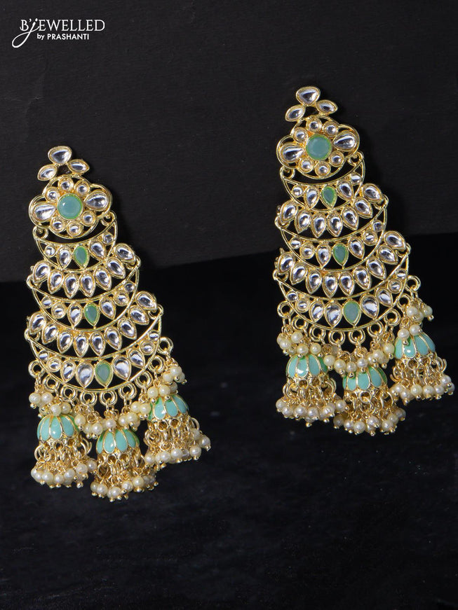 Fashion dangler earrings kundan stone with light blue and guttapusalu hangings - {{ collection.title }} by Prashanti Sarees