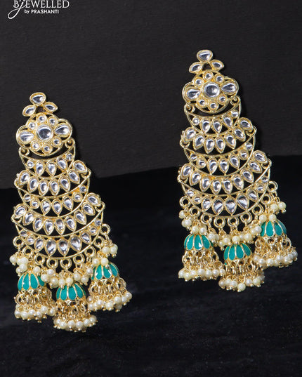 Fashion dangler earrings kundan stone with light blue and guttapusalu hangings - {{ collection.title }} by Prashanti Sarees
