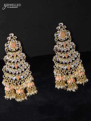 Fashion dangler earrings kundan stone with peach and guttapusalu hangings
