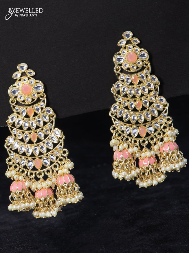 Fashion dangler earrings kundan stone with peach and guttapusalu hangings - {{ collection.title }} by Prashanti Sarees