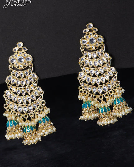 Fashion dangler earrings kundan stone with peacock blue and guttapusalu hangings - {{ collection.title }} by Prashanti Sarees
