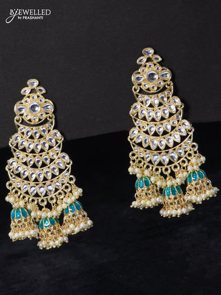 Fashion dangler earrings kundan stone with peacock blue and guttapusalu hangings