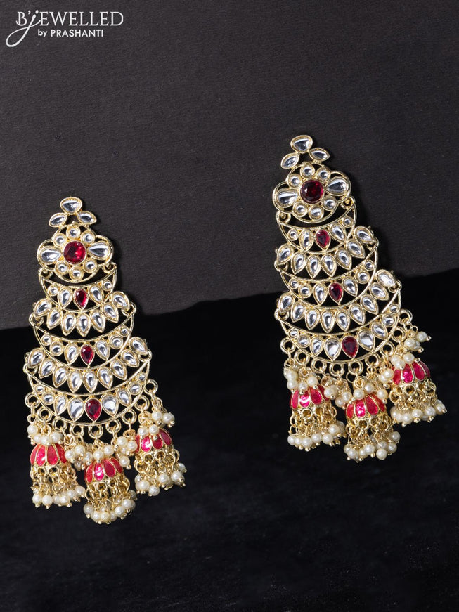 Fashion dangler earrings kundan stone with pink and guttapusalu hangings - {{ collection.title }} by Prashanti Sarees
