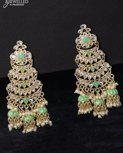 Fashion dangler earrings kundan stone with teal green and guttapusalu hangings - {{ collection.title }} by Prashanti Sarees