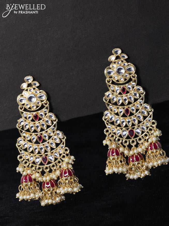 Fashion dangler earrings kundan stone with wine shade and guttapusalu hangings - {{ collection.title }} by Prashanti Sarees