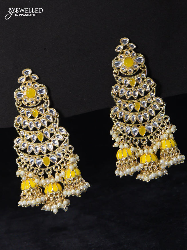 Fashion dangler earrings kundan stone with yellow and guttapusalu hangings - {{ collection.title }} by Prashanti Sarees