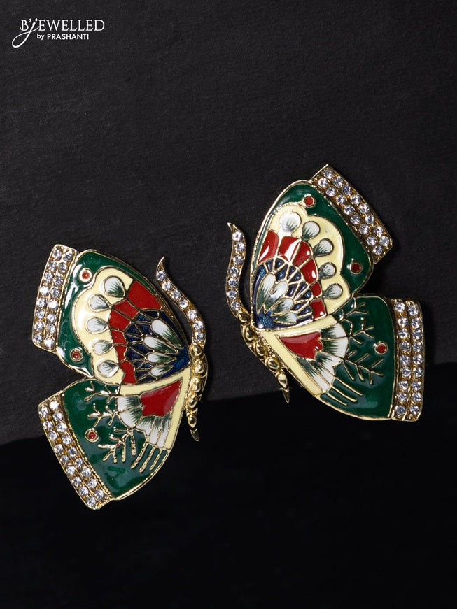 Fashion dangler earrings minakari green butterfly earrings with cz stones - {{ collection.title }} by Prashanti Sarees