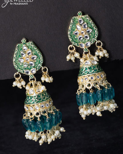 Fashion dangler green jhumka minakari work with beads and pearl hangings - {{ collection.title }} by Prashanti Sarees