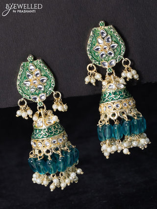 Fashion dangler green jhumka minakari work with beads and pearl hangings