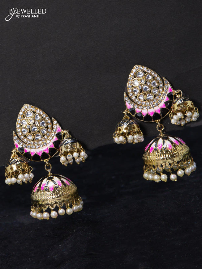 Fashion dangler jhumka with black minakari and pearl hangings - {{ collection.title }} by Prashanti Sarees