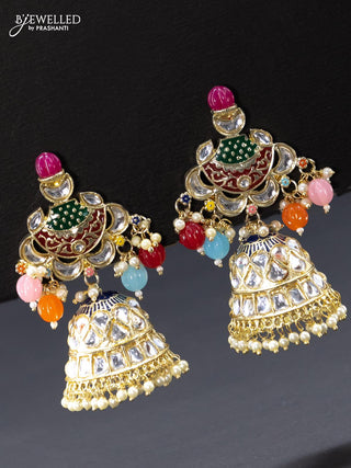 Fashion dangler jhumkas multicolour and cz stone with beads hangings