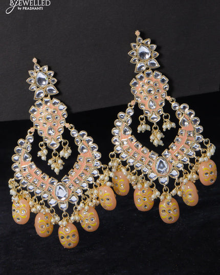 Fashion dangler mild peach earrings minakari work with kundan stone and beads hangings - {{ collection.title }} by Prashanti Sarees
