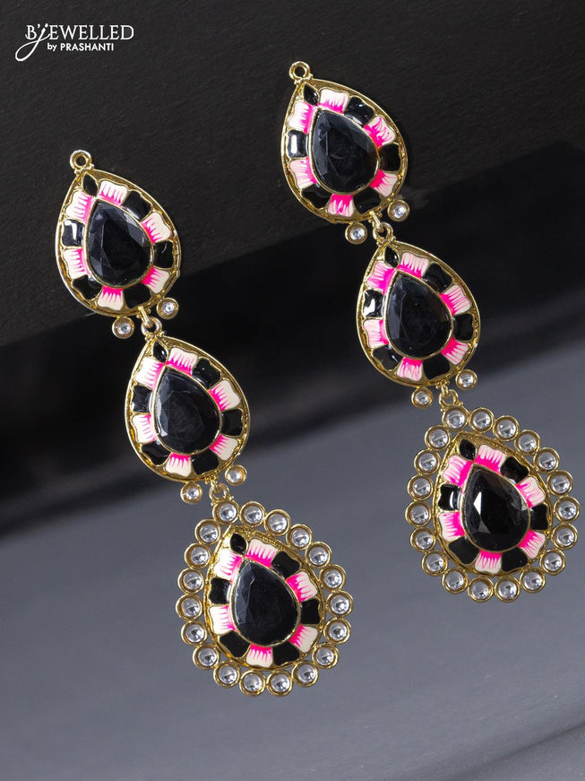 Fashion dangler minakari earring with black and kundan stones - {{ collection.title }} by Prashanti Sarees