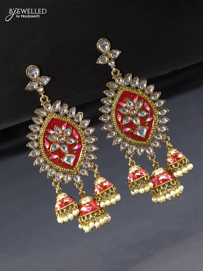 Fashion dangler minakari earring with dark pink and kundan stones - {{ collection.title }} by Prashanti Sarees