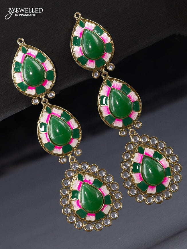 Fashion dangler minakari earring with emerald and kundan stones - {{ collection.title }} by Prashanti Sarees