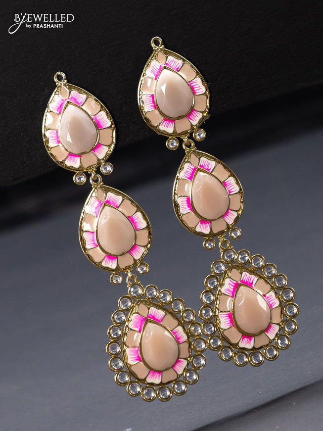 Fashion dangler minakari earring with peach shade and kundan stones - {{ collection.title }} by Prashanti Sarees
