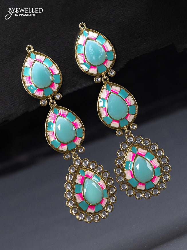 Fashion dangler minakari earring with teal blue and kundan stones - {{ collection.title }} by Prashanti Sarees