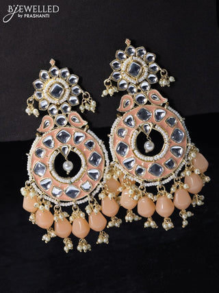 Fashion dangler peach earrings with kundan stone and beads & pearl hangings