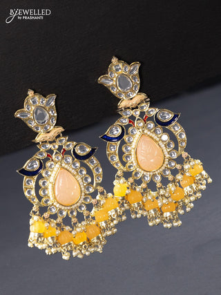 Fashion dangler peach earrings with kundan stones and beads hangings