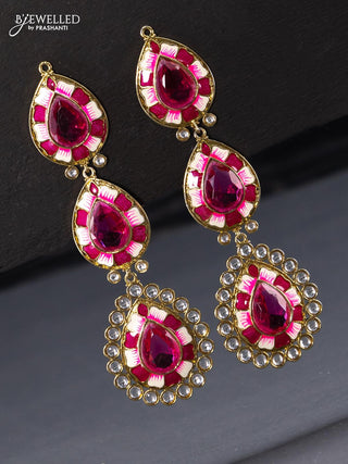 Fashion dangler peach minakari jhumka with kundan stones and pearl hangings