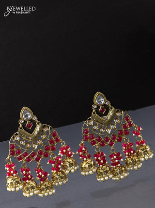 Fashion dangler pink earring with pearl and beads hanging
