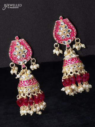 Fashion dangler pink jhumka minakari work with beads and pearl hangings
