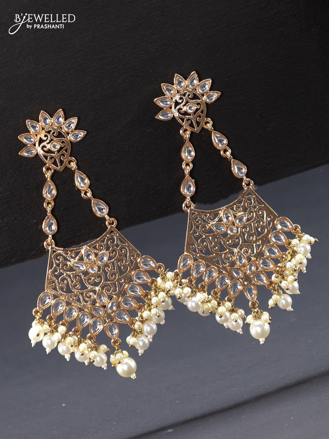 Fashion dangler rosegold earrings with cz stone and pearl hangings - {{ collection.title }} by Prashanti Sarees