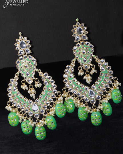 Fashion dangler teal green earrings minakari work with kundan stone and beads hangings - {{ collection.title }} by Prashanti Sarees