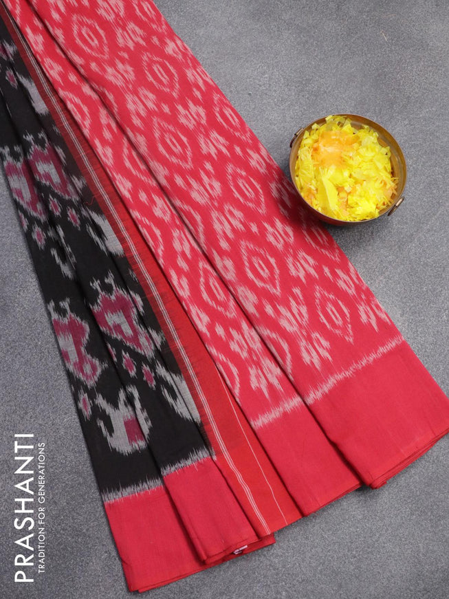 Ikat cotton saree black and dual shade of pink with allover ikat weaves and simple border - {{ collection.title }} by Prashanti Sarees