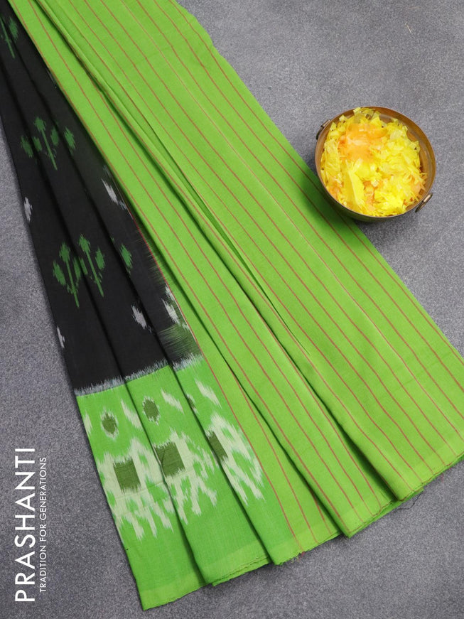 Ikat cotton saree black and light green with ikat butta weaves and ikat woven border - {{ collection.title }} by Prashanti Sarees