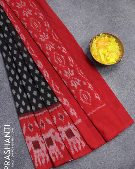 Ikat cotton saree black and red with allover ikat butta weaves and ikat woven border - {{ collection.title }} by Prashanti Sarees