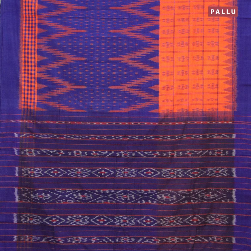 Ikat cotton saree blue and orange with allover ikat weaves and simple border without blouse - {{ collection.title }} by Prashanti Sarees