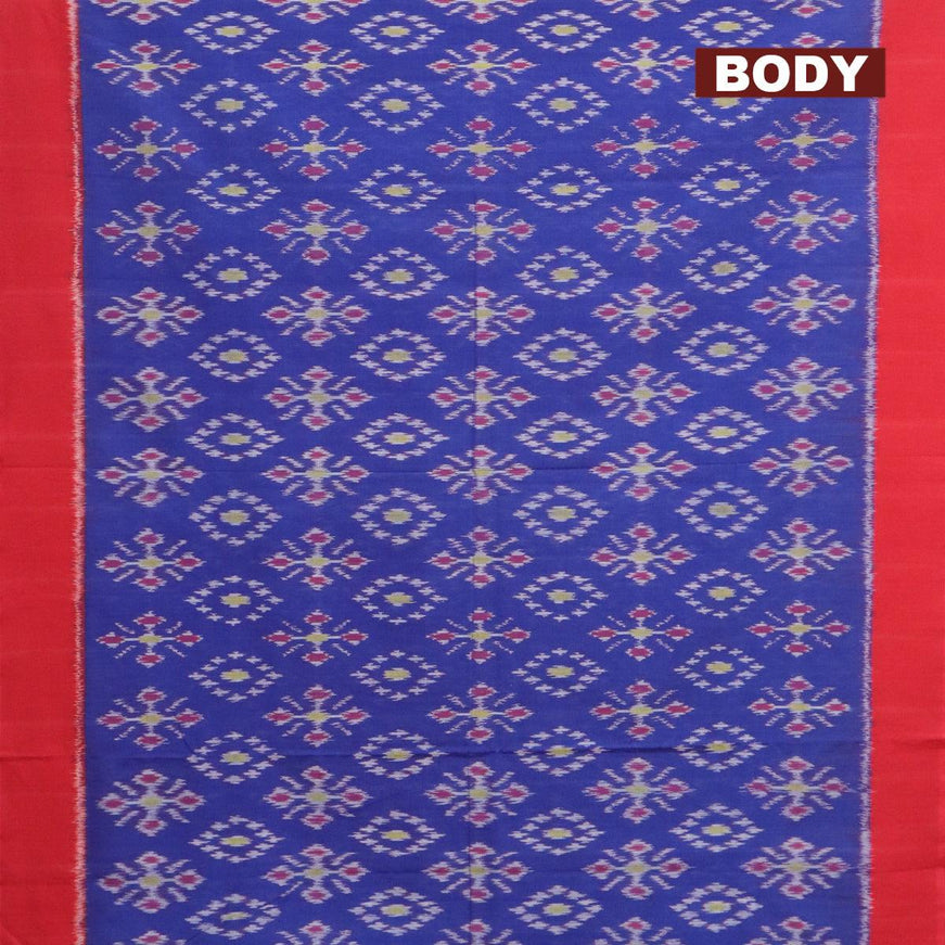 Ikat cotton saree blue and red with ikat butta prints and woven border with separate blouse - {{ collection.title }} by Prashanti Sarees