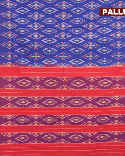 Ikat cotton saree blue and red with ikat butta prints and woven border with separate blouse - {{ collection.title }} by Prashanti Sarees