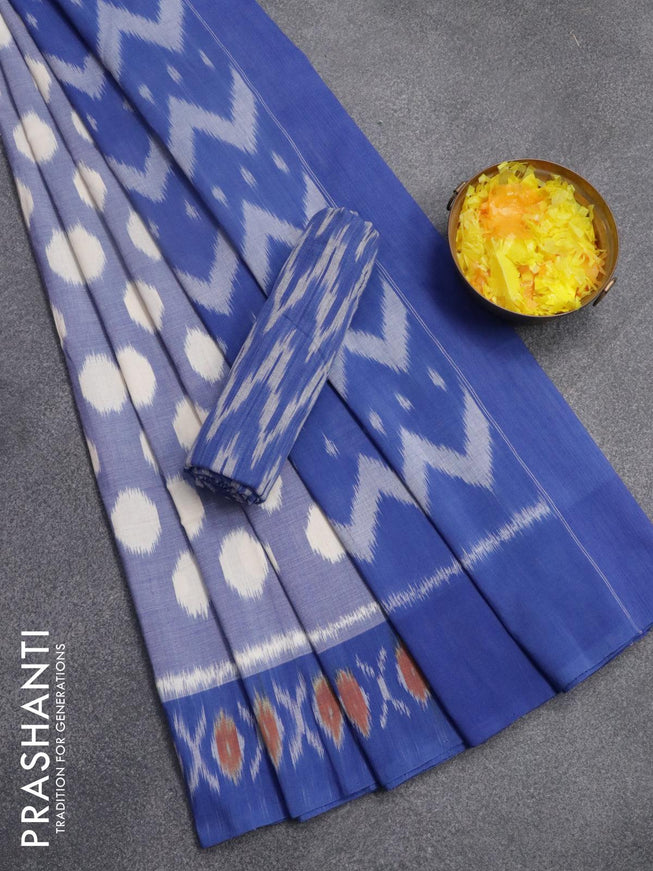 Ikat cotton saree blue shade with ikat woven butta weaves and woven border with separate blouse - {{ collection.title }} by Prashanti Sarees