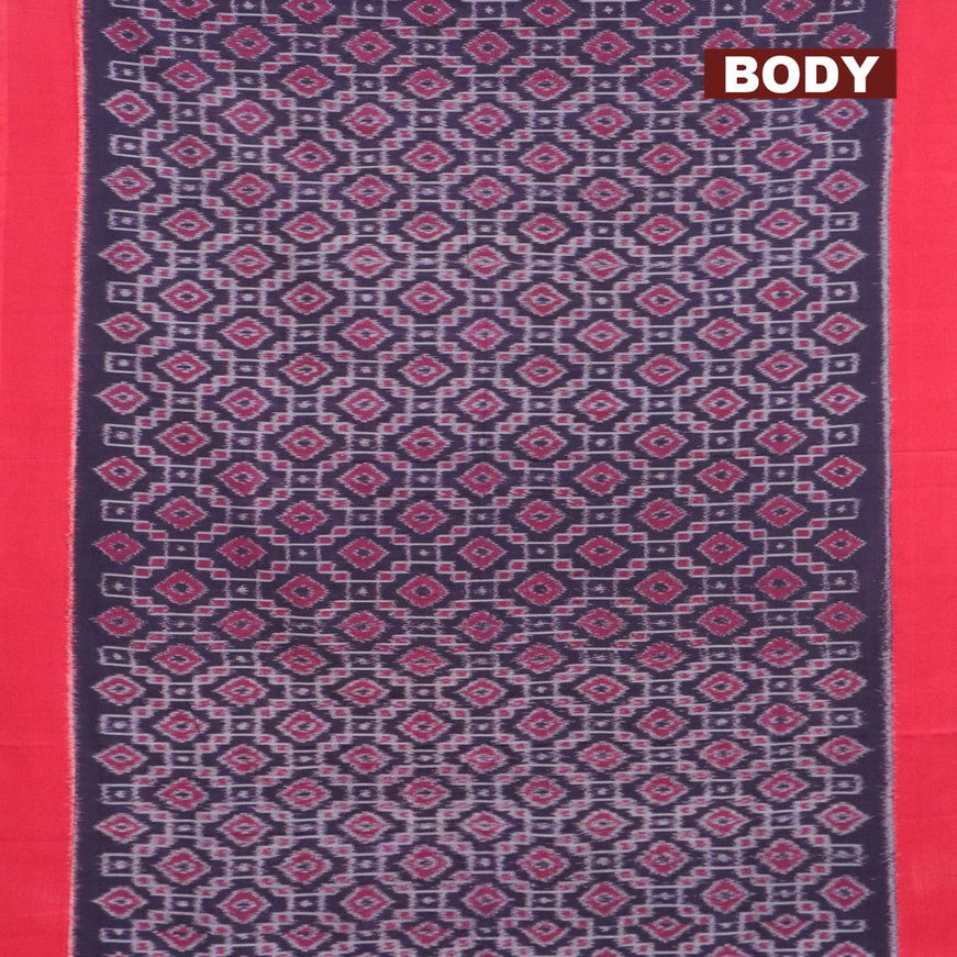 Ikat cotton saree dark blue shade and red with allover ikat weaves and simple border - {{ collection.title }} by Prashanti Sarees