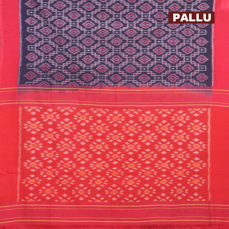 Ikat cotton saree dark blue shade and red with allover ikat weaves and simple border - {{ collection.title }} by Prashanti Sarees