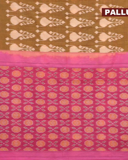 Ikat cotton saree dark mustard and pink with allover ikat weaves and simple border - {{ collection.title }} by Prashanti Sarees