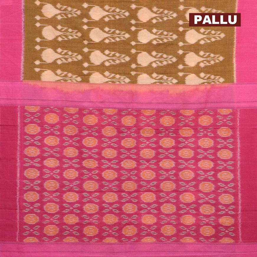 Ikat cotton saree dark mustard and pink with allover ikat weaves and simple border - {{ collection.title }} by Prashanti Sarees