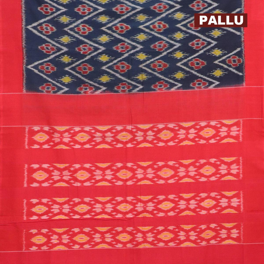 Ikat cotton saree dark peacock blue and red with allover ikat weaves and simple border - {{ collection.title }} by Prashanti Sarees