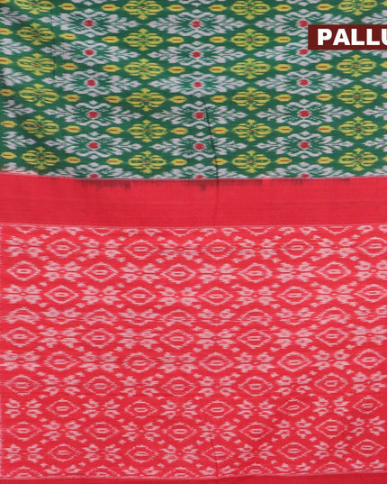 Ikat cotton saree green and red with allover ikat weaves and simple border - {{ collection.title }} by Prashanti Sarees