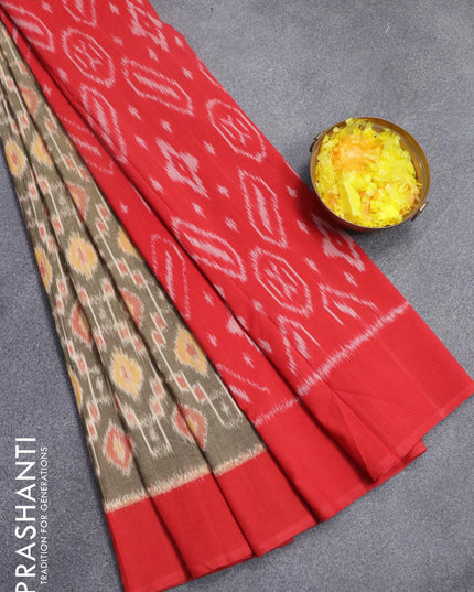 Ikat cotton saree grey and red with allover ikat weaves and simple border - {{ collection.title }} by Prashanti Sarees