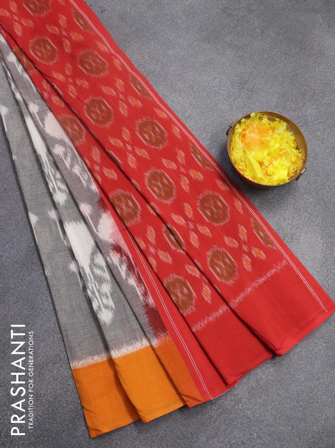 Ikat cotton saree grey with ikat butta weaves and ganga jamuna border - {{ collection.title }} by Prashanti Sarees